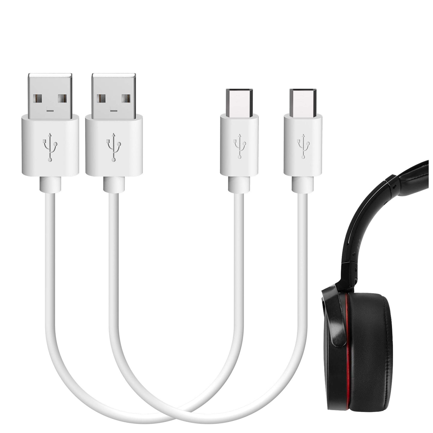 Geekria USB austiņu īss uzlādes kabelis, saderīgs ar Sony MDR-XB950B1, XB650BT, WH-CH700N, 1000XM2, MDR-1000X, USB uz Micro-USB rezerves uzlādes kabelis (30 cm, 2 gab.)