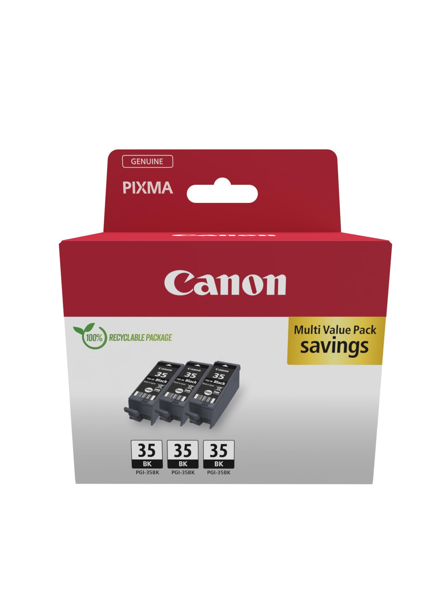 Canon oriģināltinte PGI-35 - trīskāršais komplekts, 3 tintes kasetnes, 3X melna, augstas kvalitātes drukāšanai.