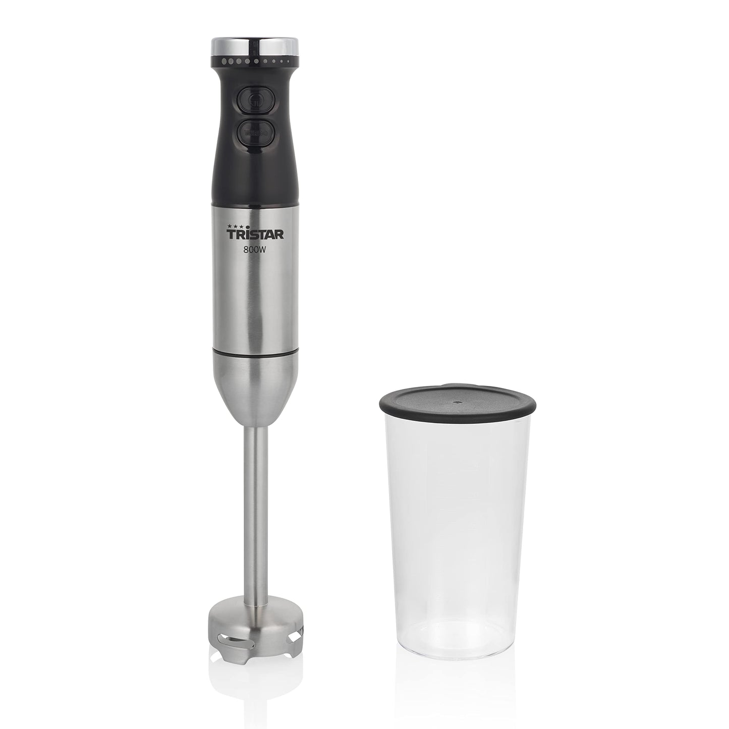 Tristar rokas blenderis – bezpakāpju ātruma regulēšana, 800 vati, 700 ml mērkrūze, 4 nerūsējošā tērauda asmeņi, turbo funkcija, MX-4838
