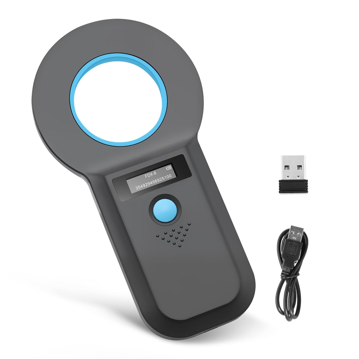 Mājdzīvnieku ID lasītājs, Bluetooth mikroshēmu lasītājs dzīvniekiem, RFID mikroshēmu lasītājs 134,2 kHz 125 kHz ar spilgtu OLED displeju, 128 tagu atmiņa, ISO11784/85/HFDX-B/EMID