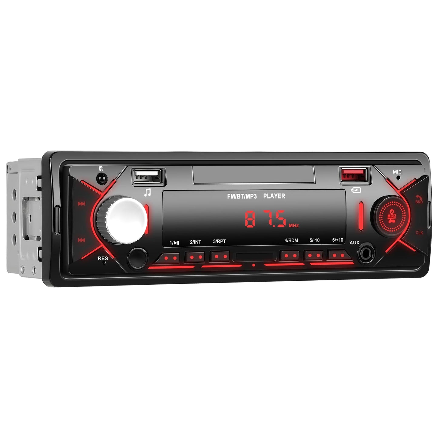 Autoradio 1-DIN Bluetooth 5.0, auto radio ar brīvroku funkciju, FM radio, 2 USB, TF/AUX IN, RCA, MP3 atskaņotājs ar ātro uzlādi