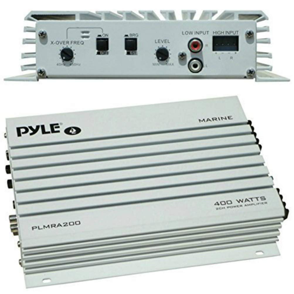 Jūras pastiprinātājs Pyle PLMRA200, 200 W RMS, 400 W max, 2 kanāli, ūdensizturīgs laivām un marinai