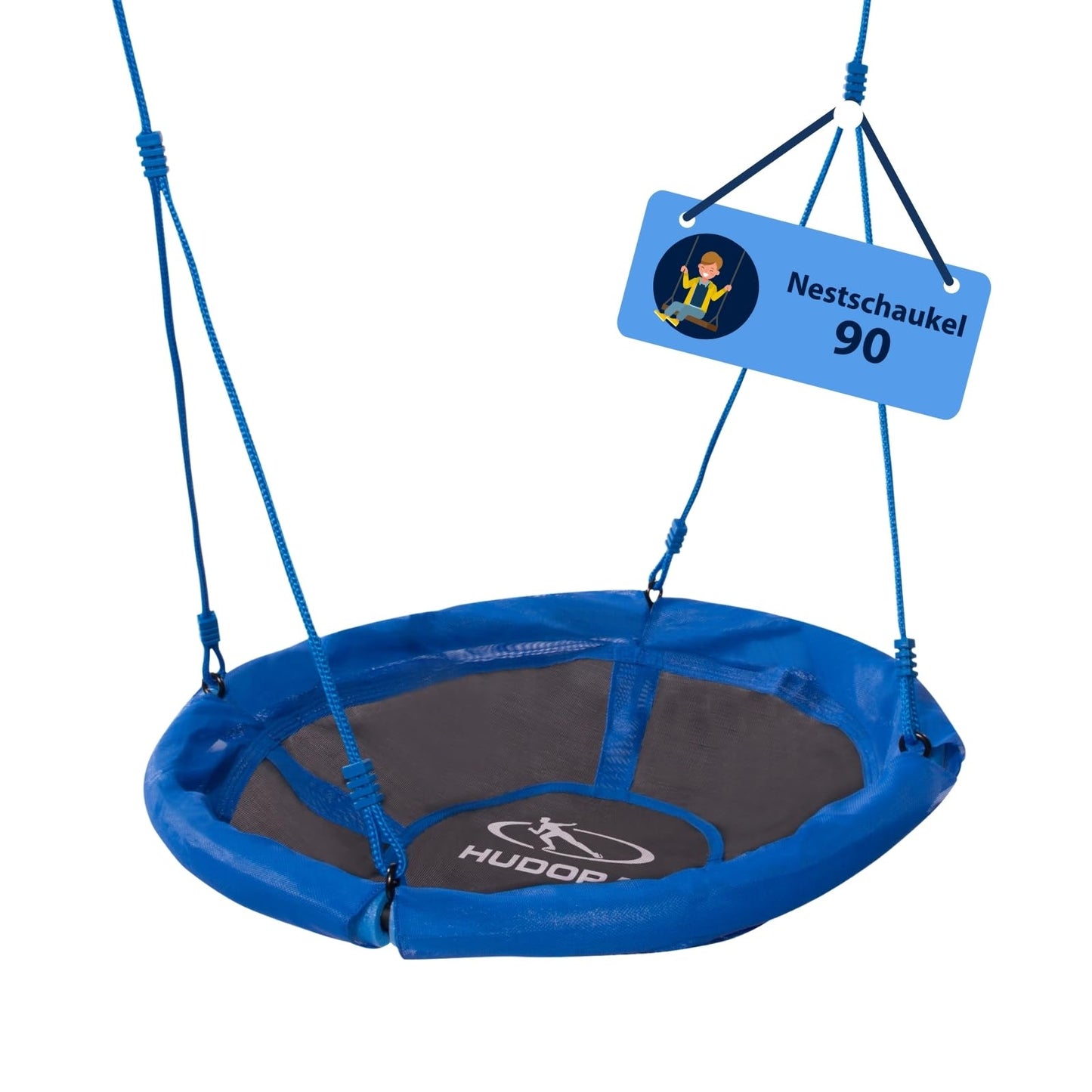 HUDORA ligzdu šūpoles 90 - zilas plastmasas ligzdu šūpoles līdz 100kg - piekaramās šūpoles ar 90cm diametru lietošanai telpās un ārā - augstumā regulējamas ģimenes šūpoles bērniem un pieaugušajiem