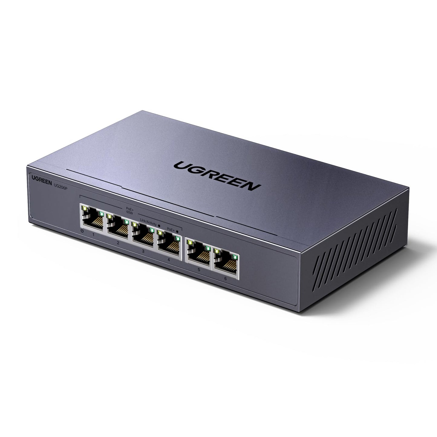 UGREEN PoE slēdzis, Gigabit LAN slēdzis ar 4 PoE un 2 Gigabit pieslēgvietām, 6 porti