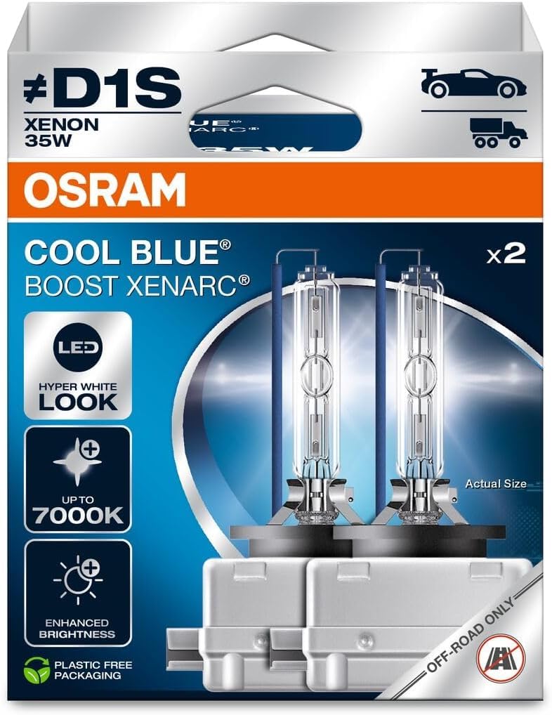 Osram XENARC® Cool Blue Boost, D1S, Xenon priekšējās gaismas spuldzes, 7000K, karājošā salokāmā kastē (2 spuldzes), tikai offroad lietošanai