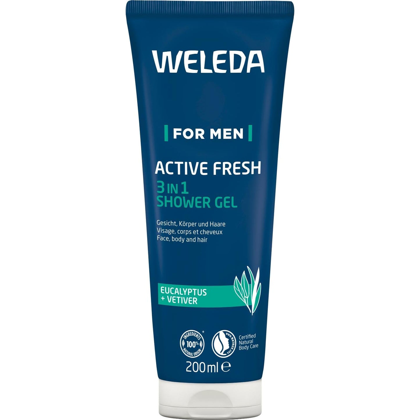 Dušas želeja un šampūns vīriešiem Weleda For Men 3in1 Active Fresh, 200 ml, vegānisks