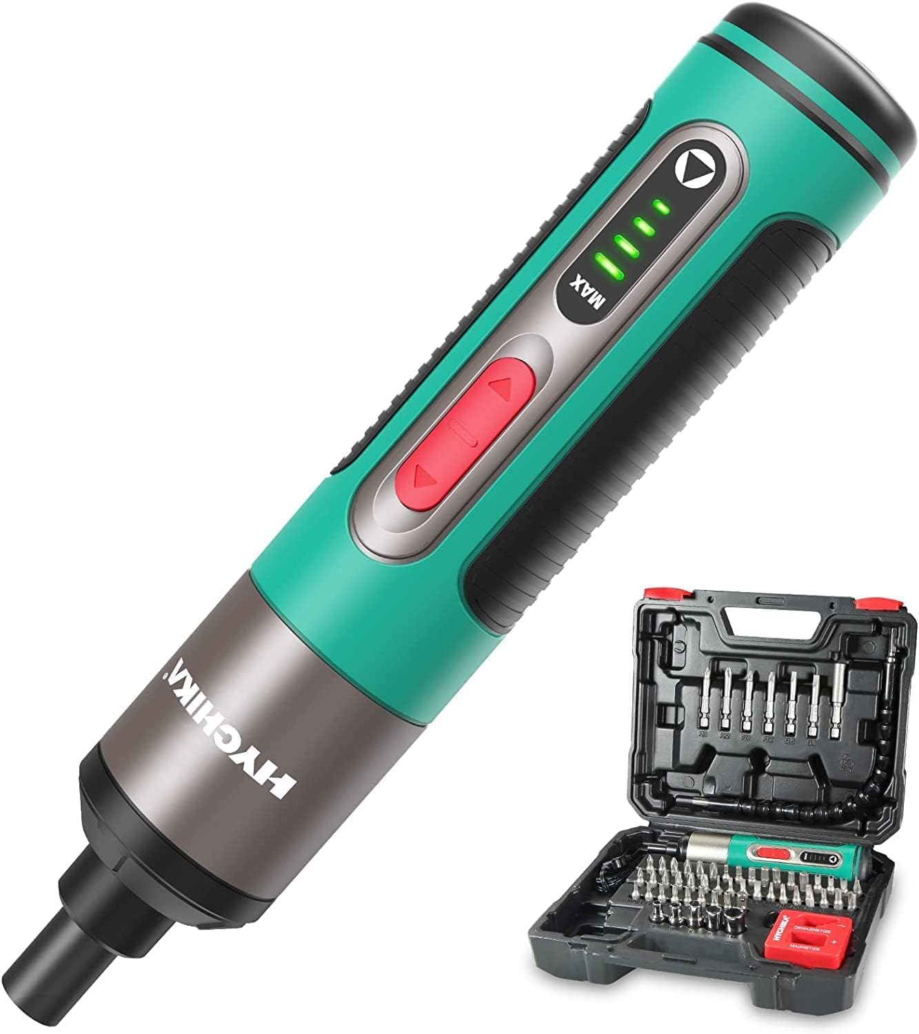 HYCHIKA 3.6V akumulatora skrūvgriezis - 2000mAh, 3Nm, 57 piederumi, magnētiskais uzgalis, 4 līmeņu griezes moments, zaļš.