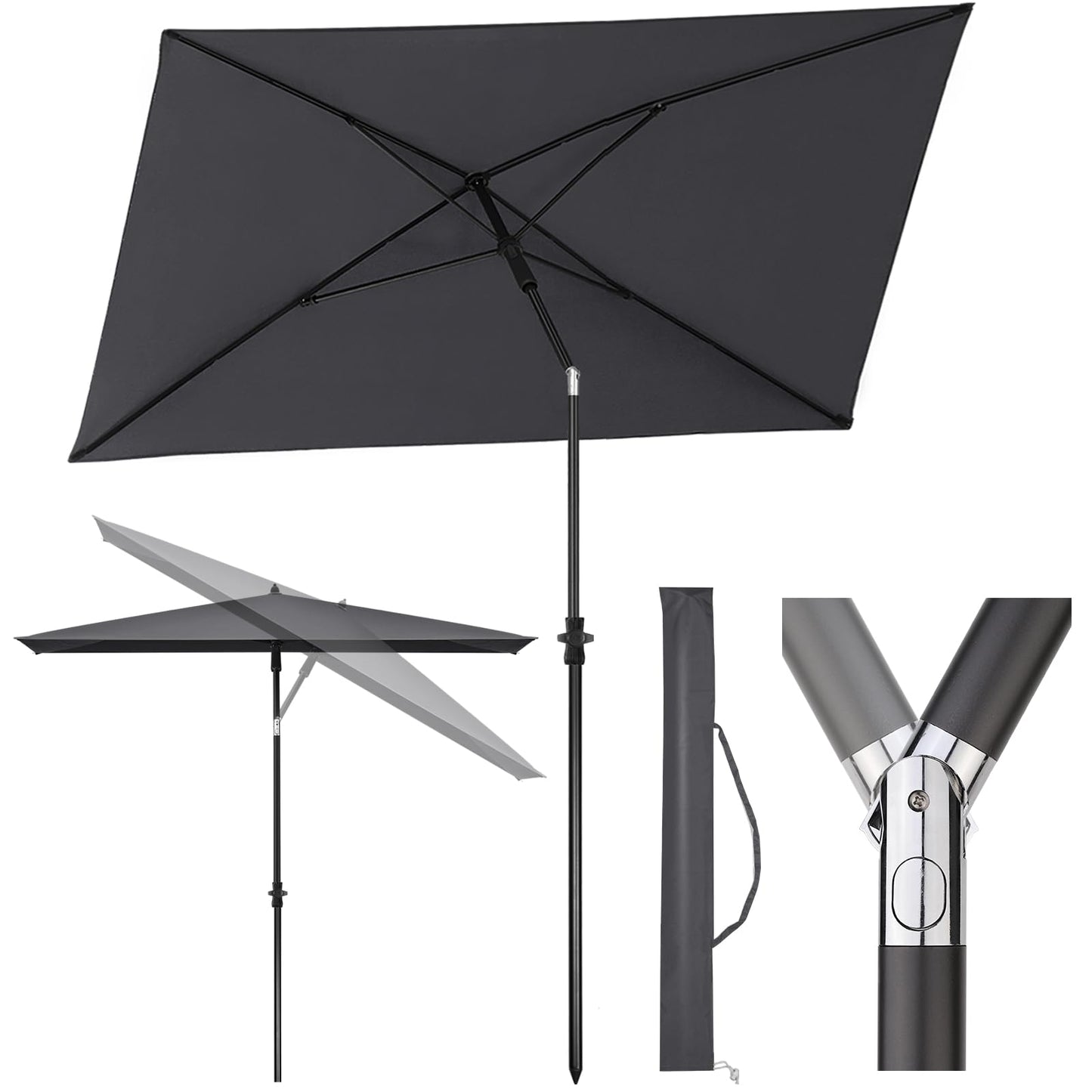 Sekey 210 × 140 cm saulessargs ar pārvalku, balkona saulessargs, dārza saulessargs, terases saulessargs, UPF50+, noliecams, augstumā regulējams, taisnstūrveida, tumši pelēks