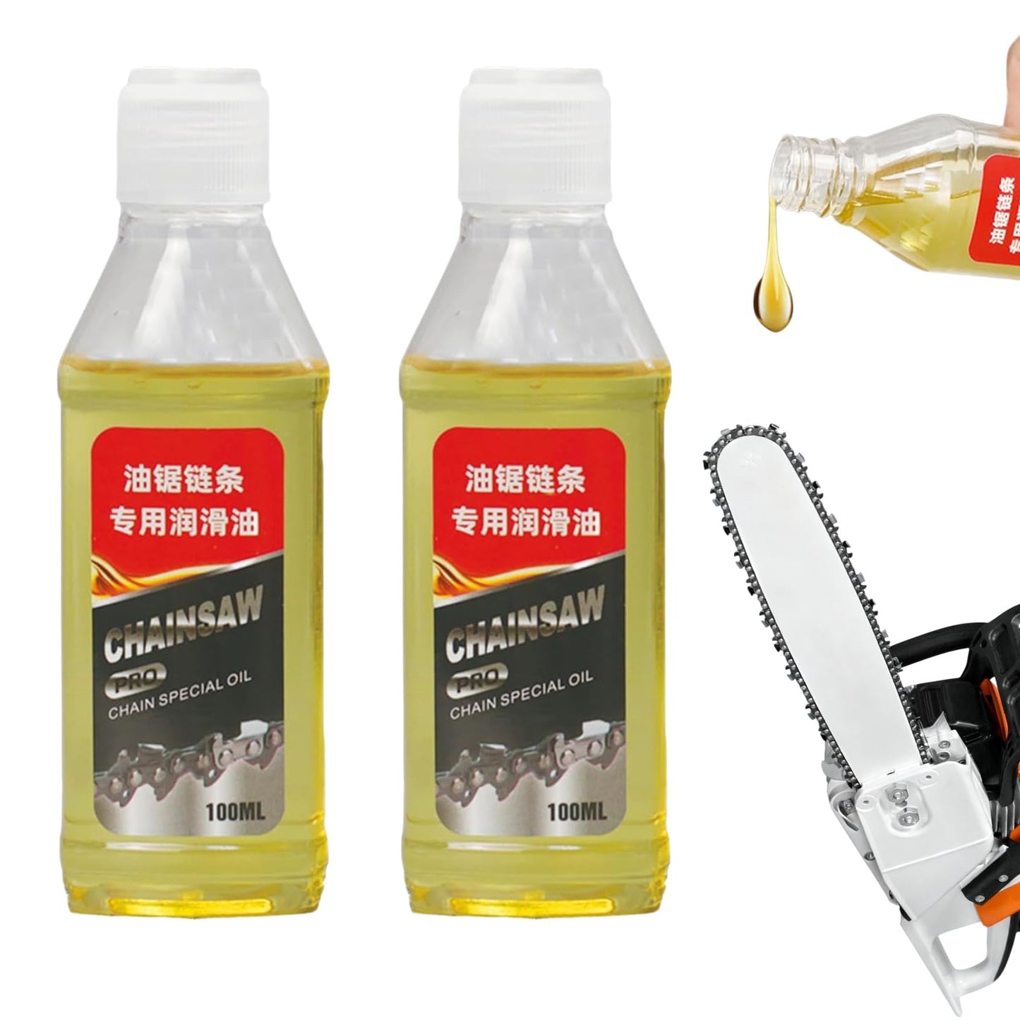 Elektrisko ķēdes zāģu eļļa, ķēžu eļļa 100 ml x 2, nerūsējoša ķēžu smērviela motorzāģiem, vadotnēm un ķēdēm