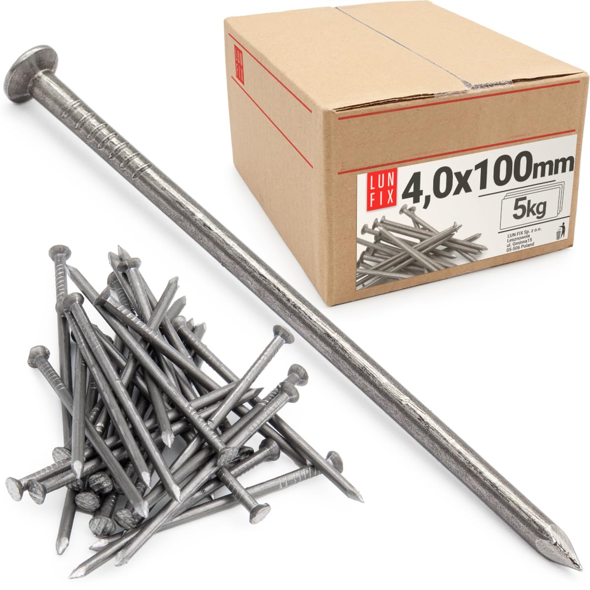 Naglas Lun Fix 4,0 x 100 mm 5kg 100mm apm. 490 gab. ar iegremdētu galvu, neapstrādātas