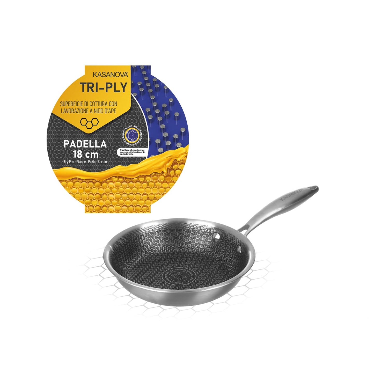 Kasanova trīsslāņu cepamā panna 20 cm - 3 slāņi, neitrāla, izturīga, vienmērīga siltuma izkliede.