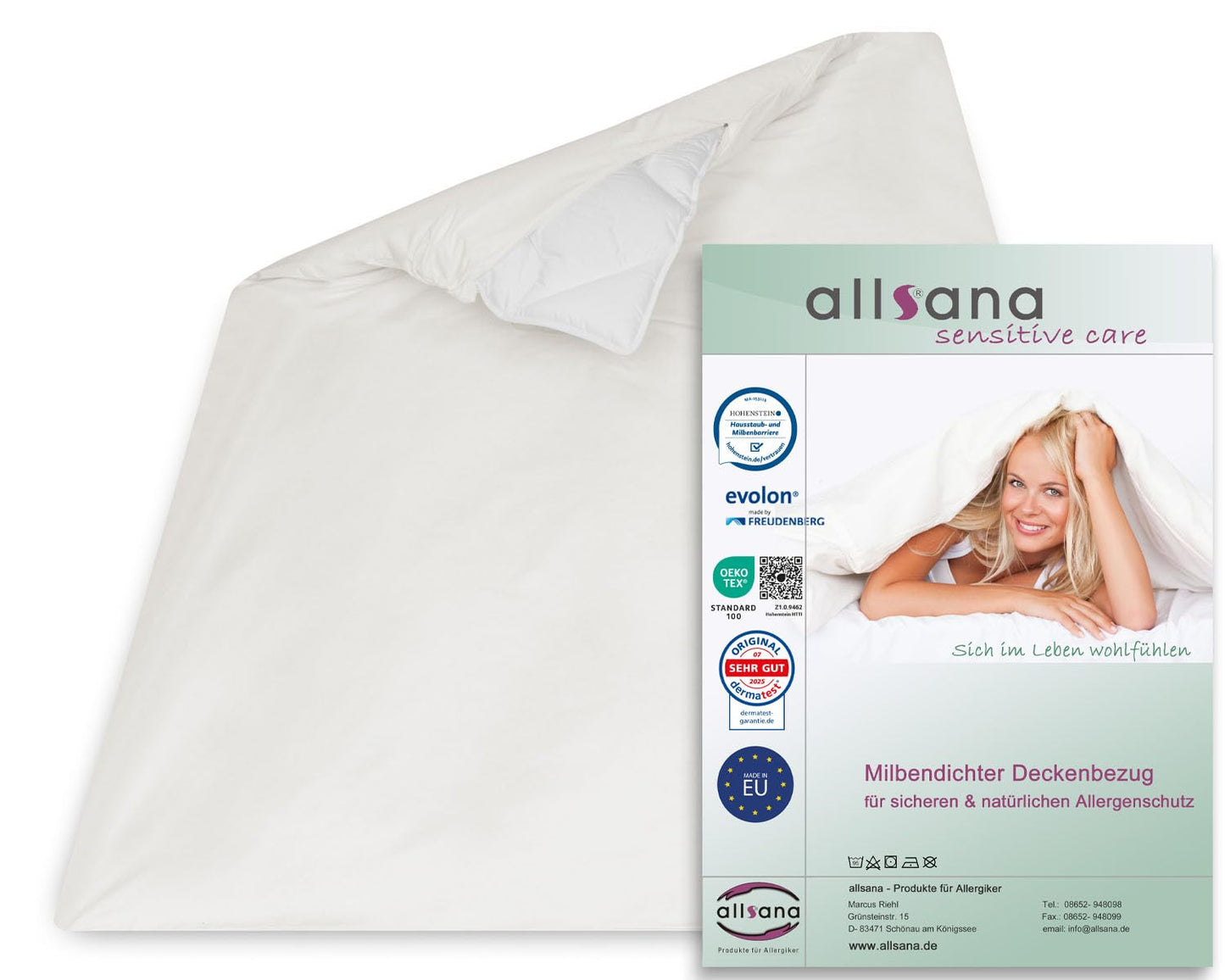 Pretputekļu ērcīšu segas pārvalks allsana Encasing 140x200 cm, alergēniem draudzīga gultasveļa