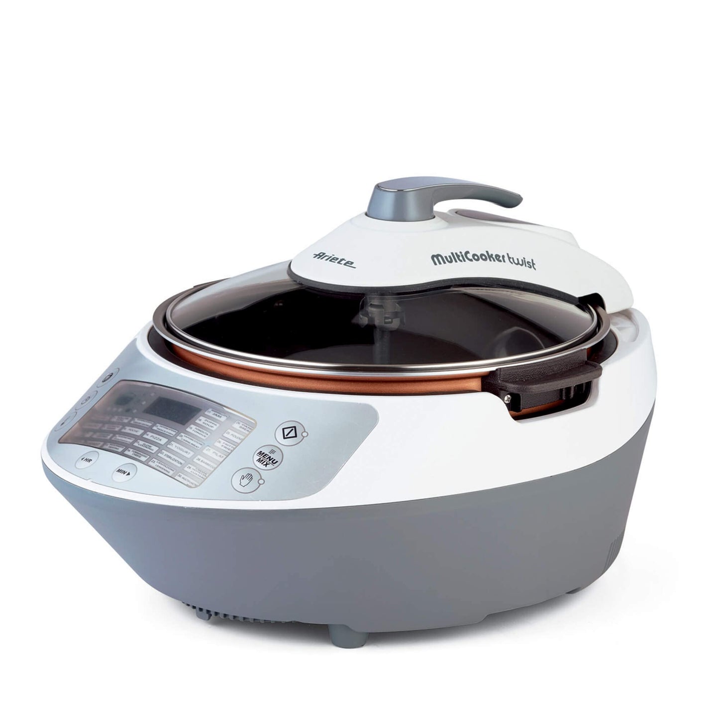 Ariete Multicooker Twist 2945, tvaika katls, daudzfunkcionāls elektriskais gatavošanas aparāts, rīsu vārītājs, ar 30 iepriekš iestatītiem gatavošanas programmām, LCD displejs, 5 L ietilpība, 1900W, balts