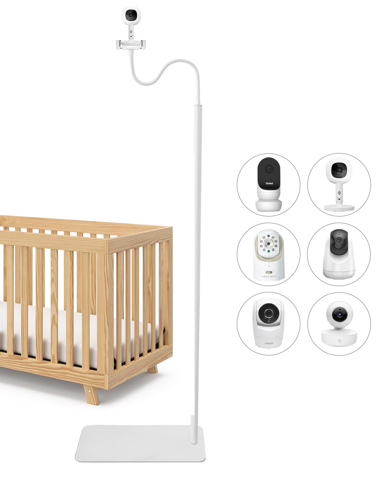 Baby monitors turētājs 170 cm, augstumā regulējams statīvs, saderīgs ar Nanit, Owlet, Infant Optics DXR-8 Pro, VTech, Vava, Eufy un citām mazuļu kamerām ar 1/4" vītni