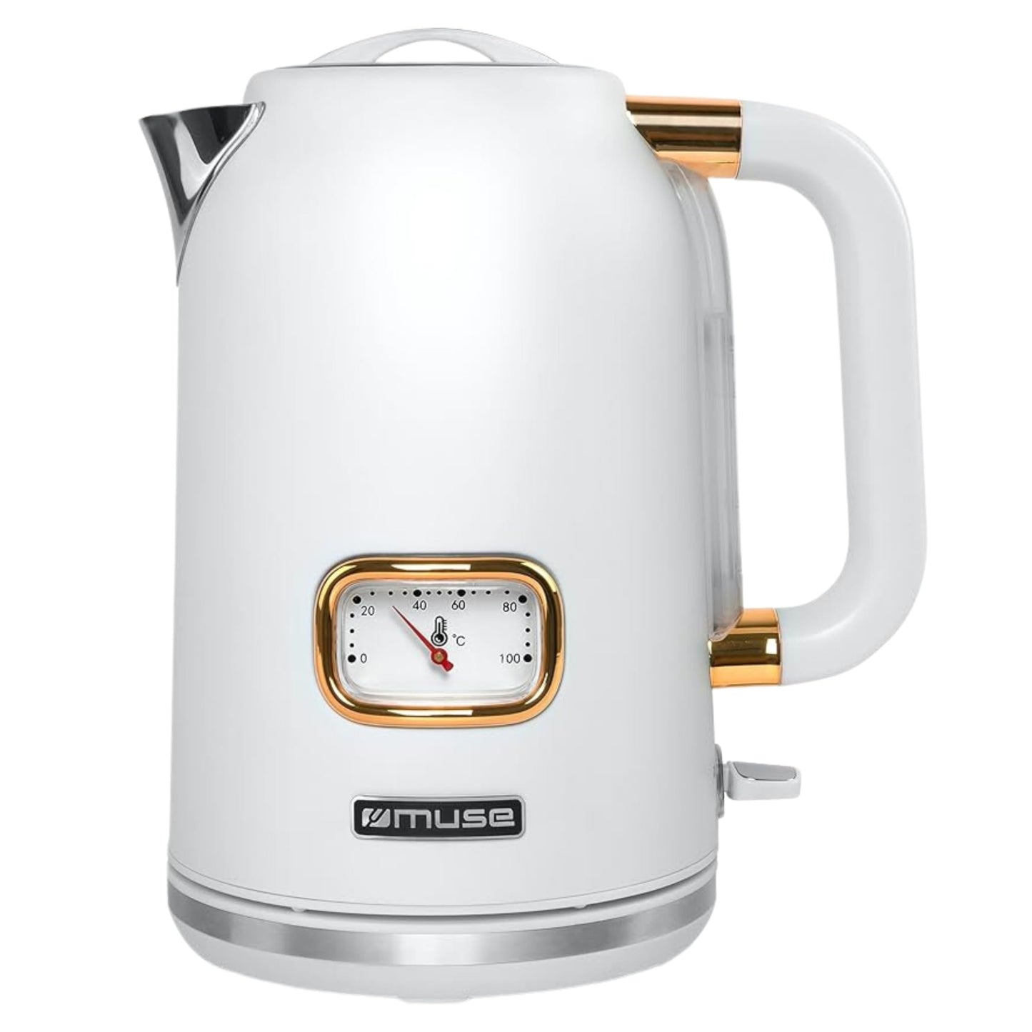 MUSE nerūsējošā tērauda retro tējkanna - 1,7L, analoga temperatūras indikators, filtrs, caurspīdīga skala, automātiskā izslēgšanās.