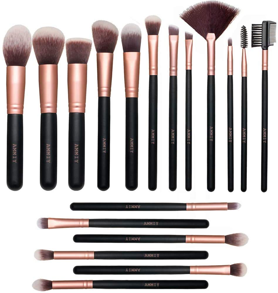 Make-up otiņu komplekts AMMIY 18 gab. Premium sejas un acu otiņas tonālajam krēmam, pūderim, korektoram, vaigu sārtumam un acu ēnām