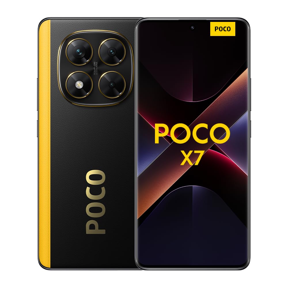 Xiaomi Poco X7 - 12GB RAM, 512GB storage, black, 50MP OIS camera, 5110mAh battery, IP68 rating, charger not included.