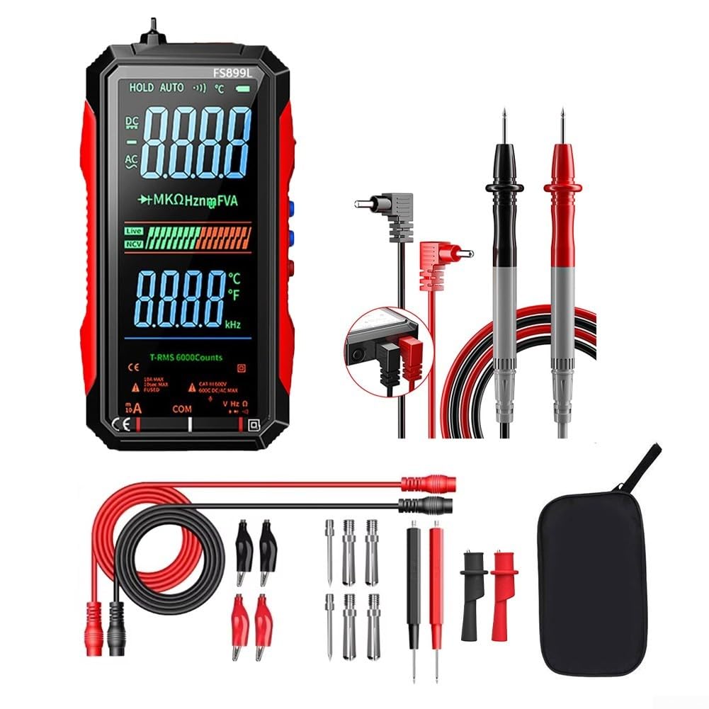 Digitālais multimetrs FS899L True RMS ar displeja lukturīti, AC/DC sprieguma, strāvas, kapacitātes, pretestības, frekvences, nepārtrauktības un temperatūras mērīšanai elektrisko kļūmju noteikšanai