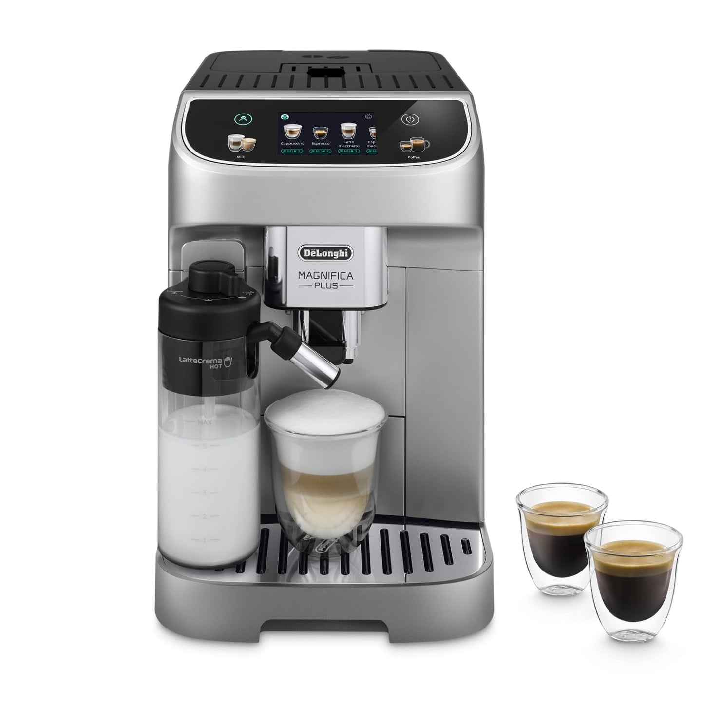De'Longhi Magnifica Plus ECAM322.70.SB - automātiska kafijas automāts ar LatteCrema, pilna pieskāriena displejs, 1450W, sudrabs/melns
