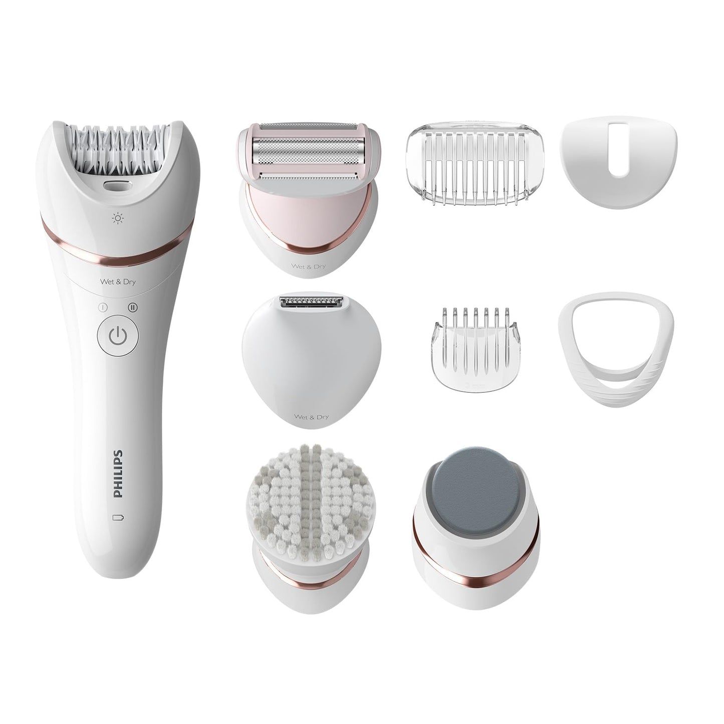 Philips Beauty Set Series 9000, Viss vienā epilators ķermenim, sejai un kājām, bezvadu mitrs un sauss ierīce matu noņemšanai un ādas kopšanai, ar 12 piederumiem, modelis BRE740/90