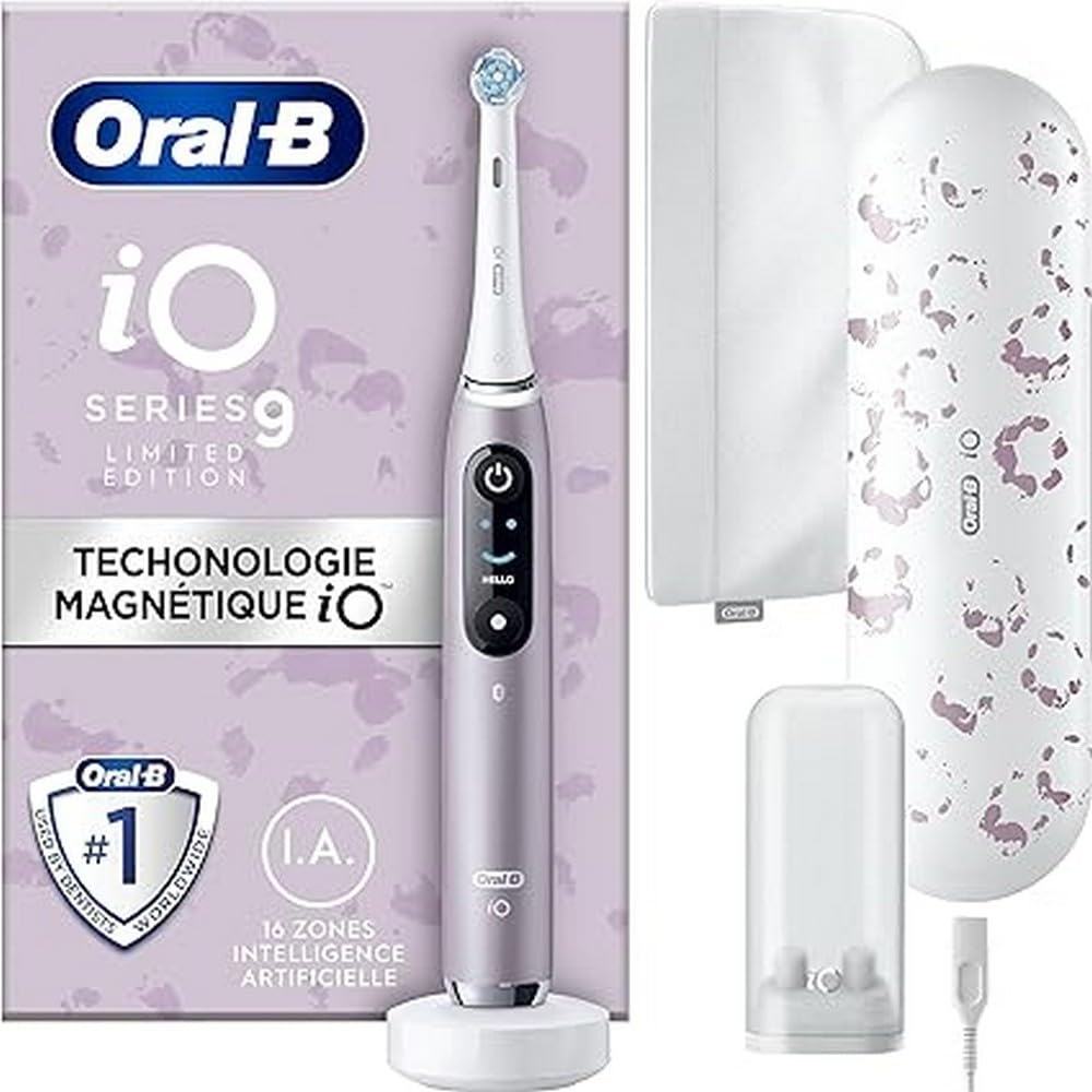 2. Oral-B uzlādējama elektriskā zobu birste iO 9N, spiediena sensors, interaktīvais displejs, mākslīgā inteliģence, 7 režīmi, 1 zobu birstes galviņa, 1 zobu birste, 1 ceļojuma soma, rozā, dāvanu ideja