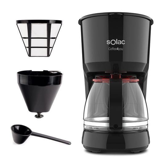Solac CF4036 Coffee4You - 1.25L coffee maker, brews up to 12 cups, glass carafe, automatic drip stop, easy to use, black/red