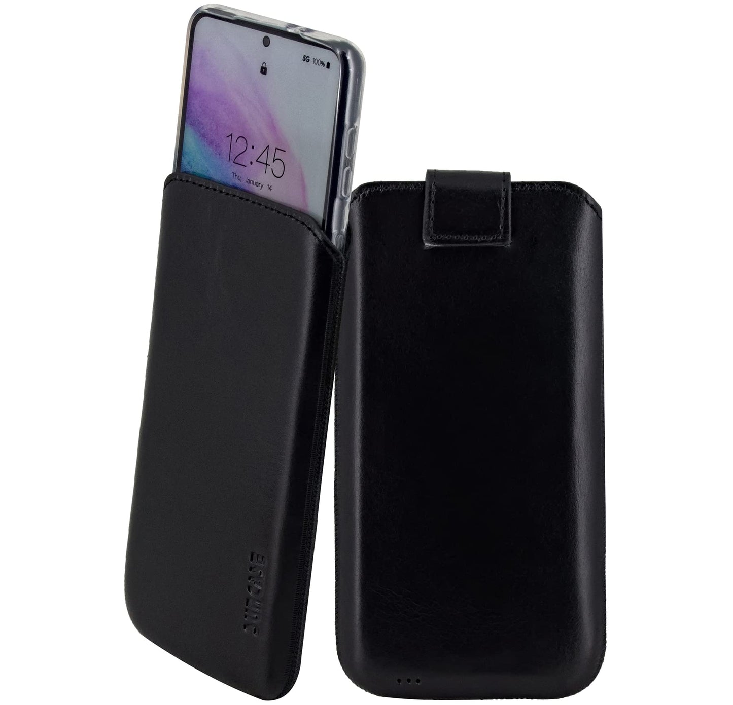 Ādas telefona maciņš Suncase ECHT Ledertasche Leder Etui iPhone 17 Pro Max, īstas ādas maciņš, melns