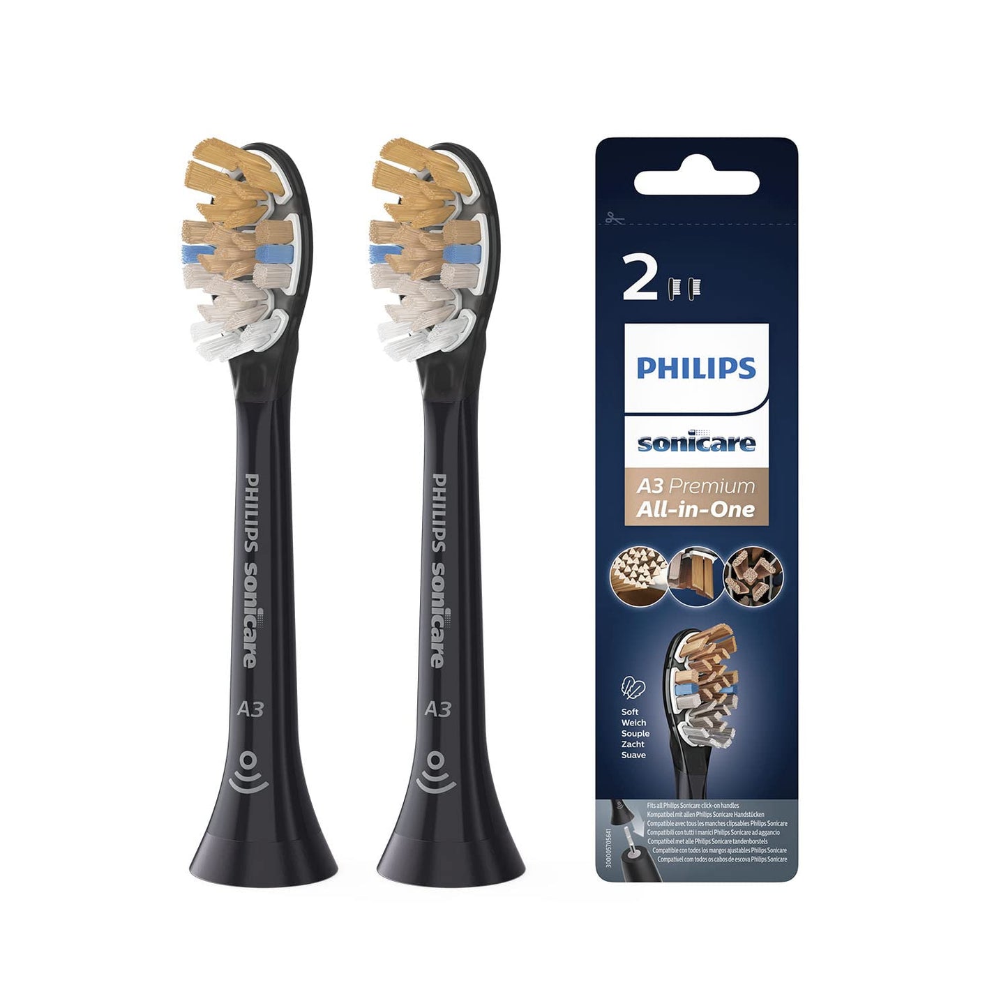 Philips Sonicare Original A3 Premium All-in-One Standarta elektriskās zobu birstes galviņas - 2 gab. melnā krāsā (modelis HX9092/11)
