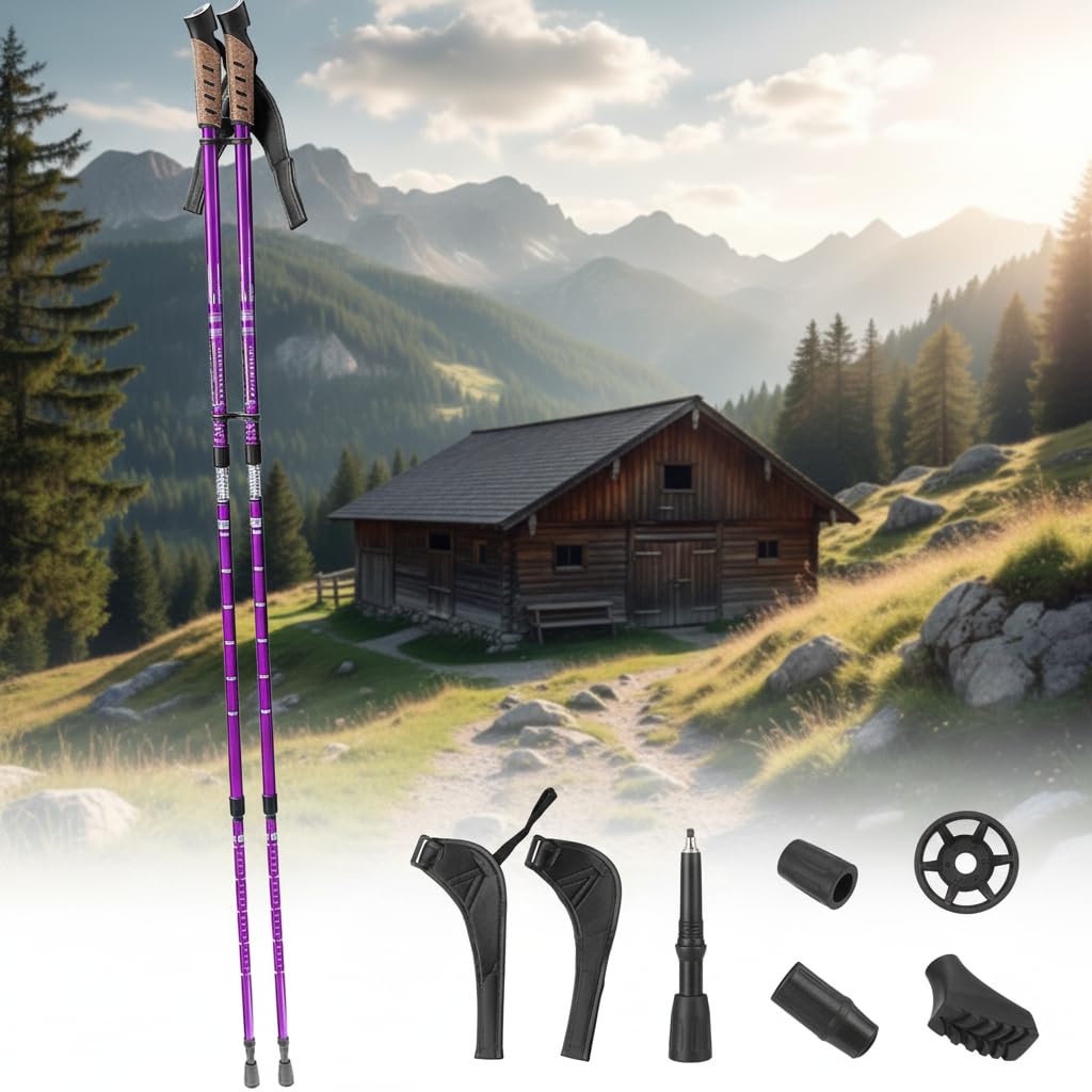 Mucola nūjošanas nūjas, pārgājienu nūjas 2 gab., teleskopiskas 65-135 cm, violeta