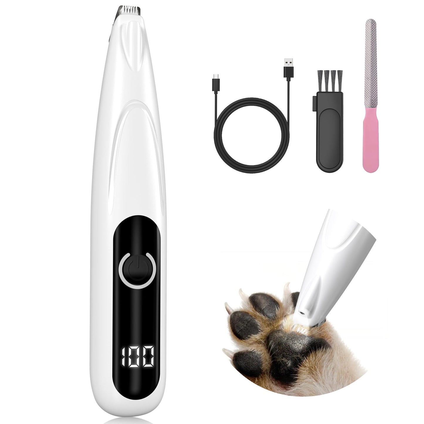 Paw trim pro Yeerain suņu ķepu trimmeris ar LED gaismu, USB uzlādējams, kluss trimmeris ķepām, acīm, ausīm, sejai, ķermeņ