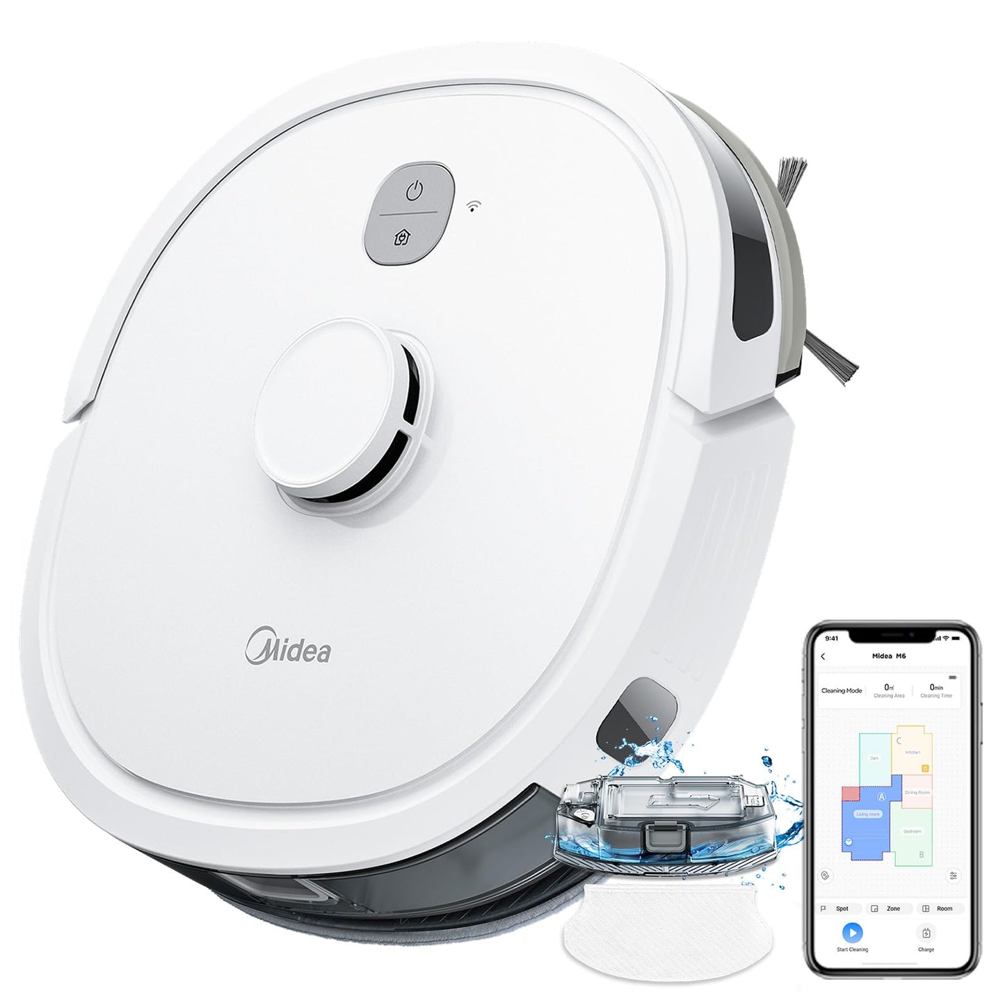 Midea M6 Saugroboter ar tīrīšanas funkciju 2 in 1, putekļu sūcēju robots, LiDAR navigācija, 140 minūšu darbības laiks, tīrīšanas robots 2000Pa, putekļu sūcēju robots ar 3 kartēm, APP vadība, ideāli piemērots dzīvnieku matiem, paklājiem, cietām grīdām