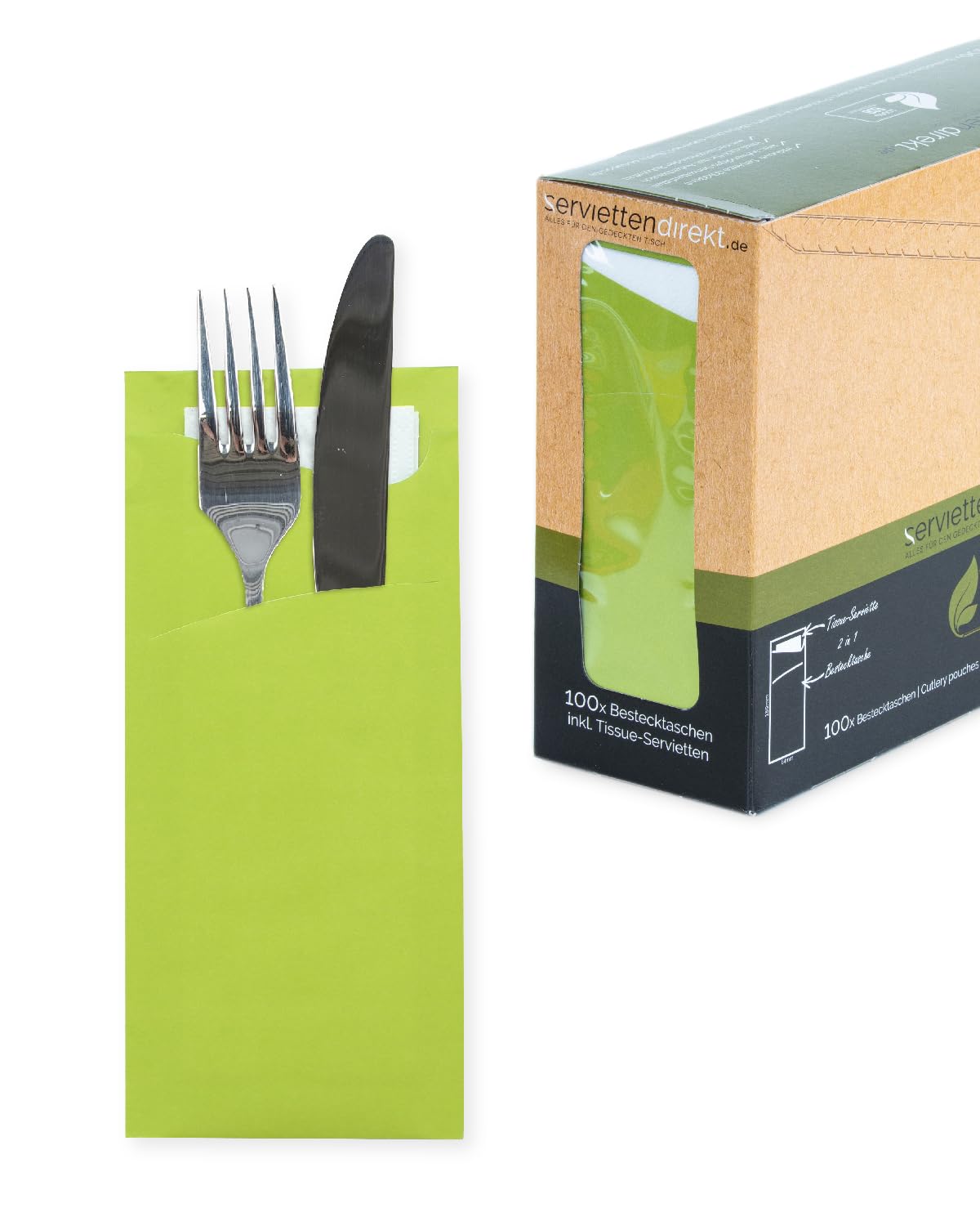 Bestecktaschen, salvetes maisiņi ar 2 slāņu salveti, kiivi, 100 gab.