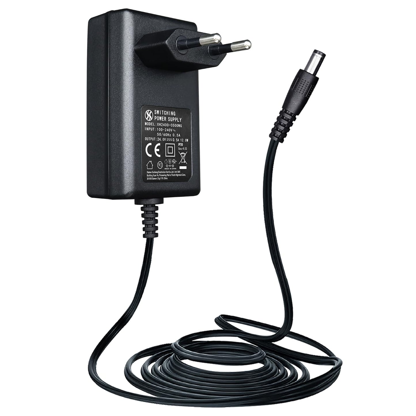 24V 0,5A 500mA 1,8m barošanas adapteris, AC/DC 24 voltu 12W barošanas kabelis ēterisko eļļu difuzoriem, gaisa mitrinātājiem un citām 24V ierīcēm, DC spraudnis 5,5 mm x 2,1 mm – CE sertificēts