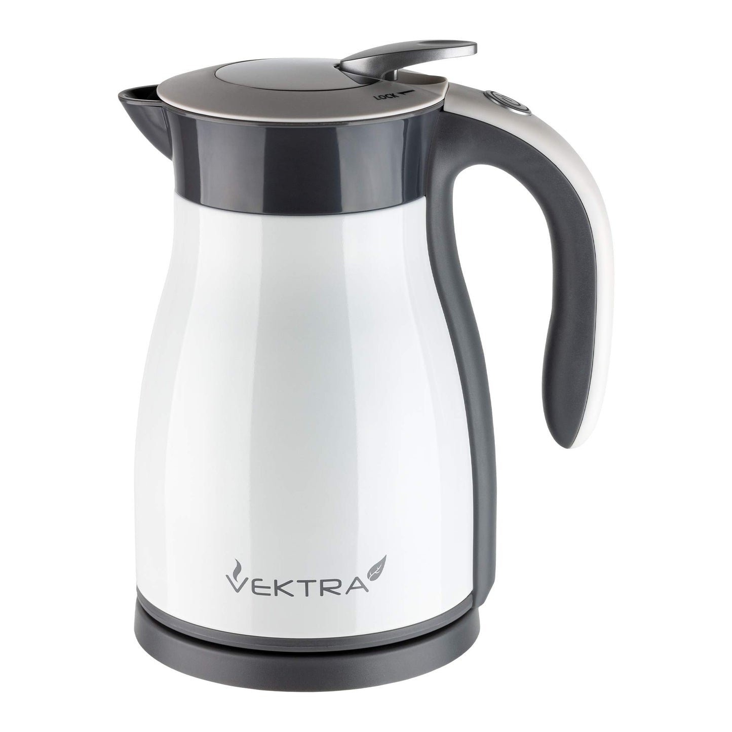Vektra VEK-1501W tējkanna - 1,5 L, nerūsējošais tērauds, dubultsienu, BPA nesaturošs, bezvadu drošības slēdzis, balts