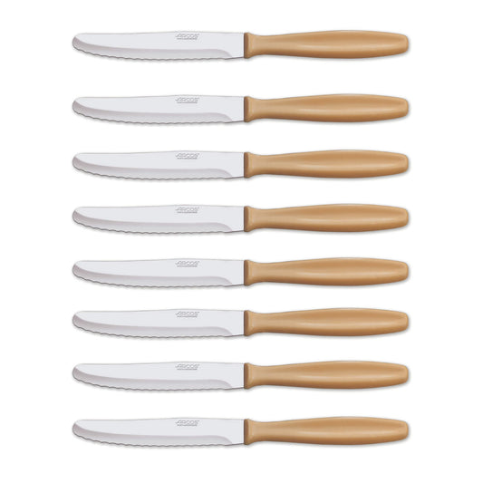 Arcos 705300 galda nažu komplekts - 8 nerūsējošā tērauda naži ar NITRUM rokturi, trauku mazgājamā mašīnā mazgājams, dzeltens.