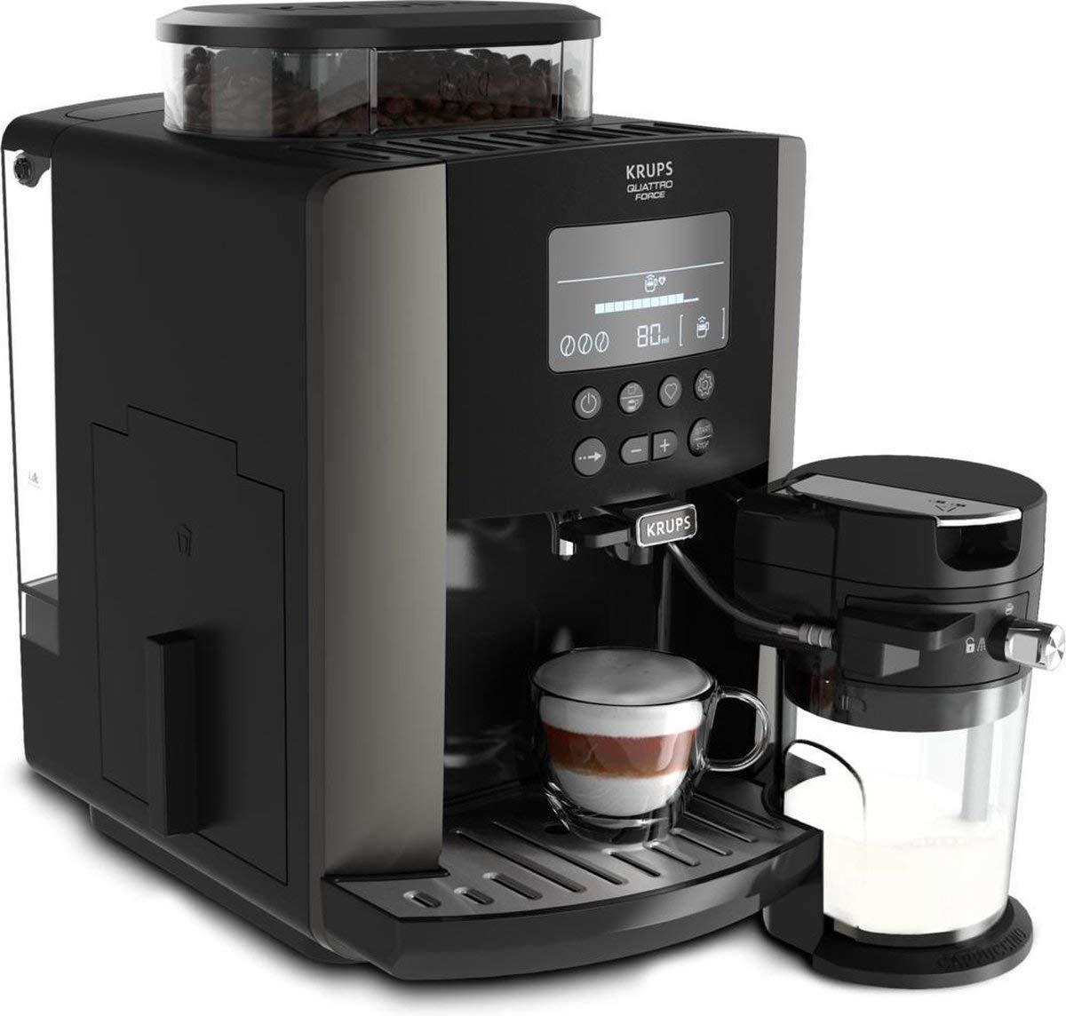 Krups EA819E Arabica Latte - 1550W, 1.7L tank, 15 bar pressure, LCD display, platinum-black design
