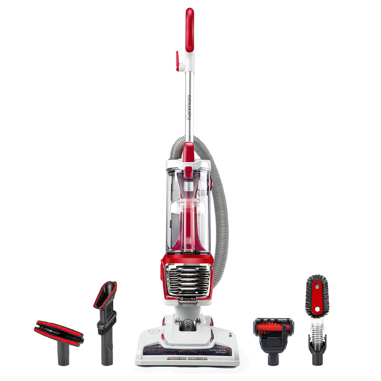 Kenmore DU2015 bezmaisa putekļsūcējs - 2 motori, HEPA filtrs, 3 m šļūtene, 4 rīki, sarkans, piemērots dzīvnieku spalvām un grīdām