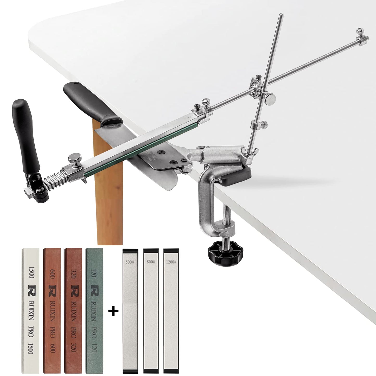 RUIXIN PRO RX-008 Profesionāls nažu asinātājs ar 7 slīpēšanas akmeņiem, 360° rotējošs, flip dizains, fiksēts leņķis, nerūsējošais tērauds, virtuve, pavāra naži, slīpēšanas materiāls, turēšanas sistēma