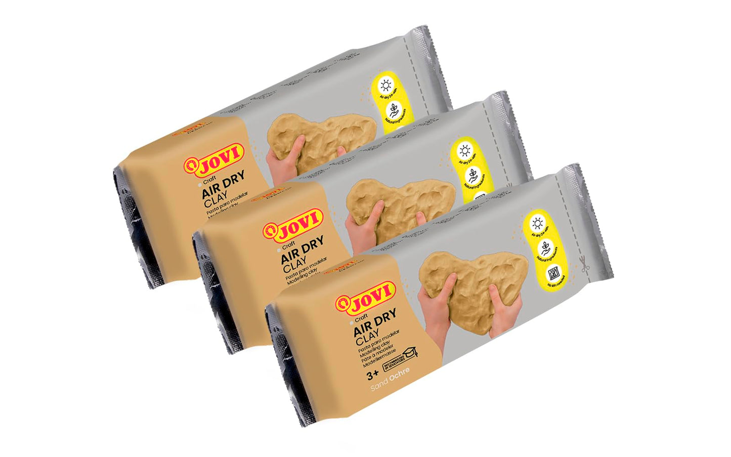 Modelēšanas masa Jovi Air Dry, gatava lietošanai, gaisa žūstoša, uz mitra māla bāzes, 3x 500g, smilšu krāsa