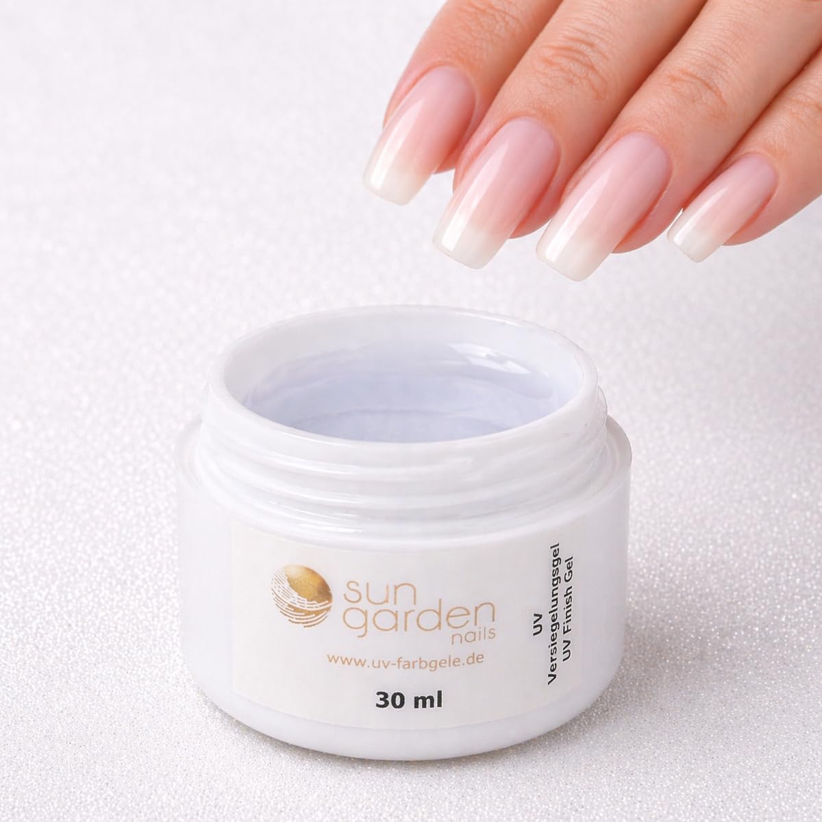 UV virsējais gels Sun Garden Nails, augstas spīduma pakāpes finiša gels 30 ml naglu modelēšanai