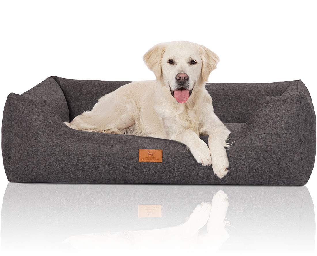 Suņu gulta Knuffelwuff Lotte no velūra, XXL 120 x 85cm, pelēka, ar noņemamu, mazgājamu pārvalku, lieliem, vidējiem un maziem suņiem
