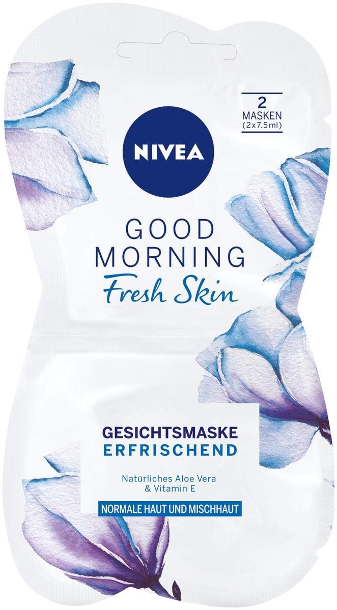 Sejas maska NIVEA Good Morning Fresh Skin, atsvaidzinoša maska normālai un kombinētai ādai ar dabīgu alveju un E vitamīnu, 2 x 7,5 ml
