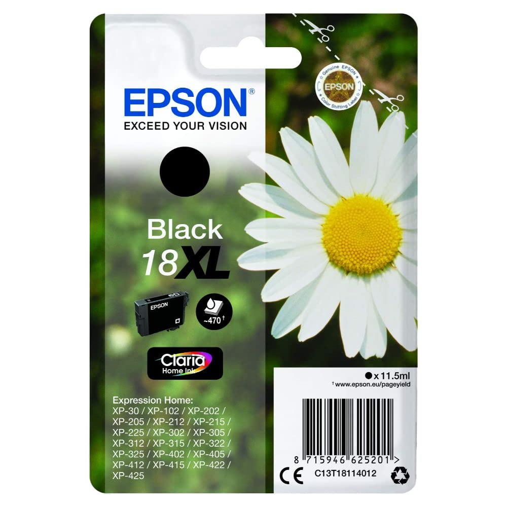 Epson 235M255 18XL Black Ink - Compatible with XP-305, XP-402, and more, standard packaging, high yield.