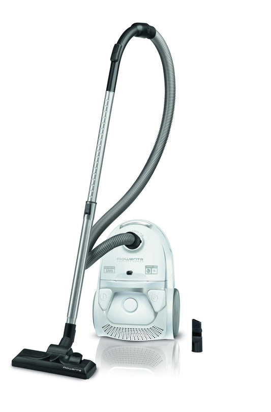 Rowenta RO3927EA Compact Power - 900W, 3L dust bag, low energy consumption, long cable, white design.