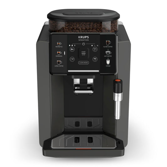 Krups Sensation EA910810 - pilnībā automātiska kafijas automāts, piena putotājs, 5 dzērieni, melns, 2 tasīšu funkcija