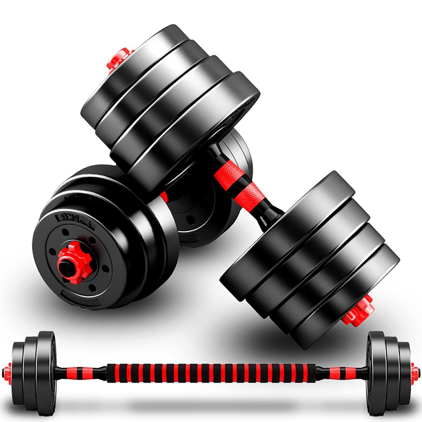 Regulējamas hanteles komplekts 10 kg, 2 gab., melnas, 2 in 1 hanteles un stieņa komplekts, DH FitLife