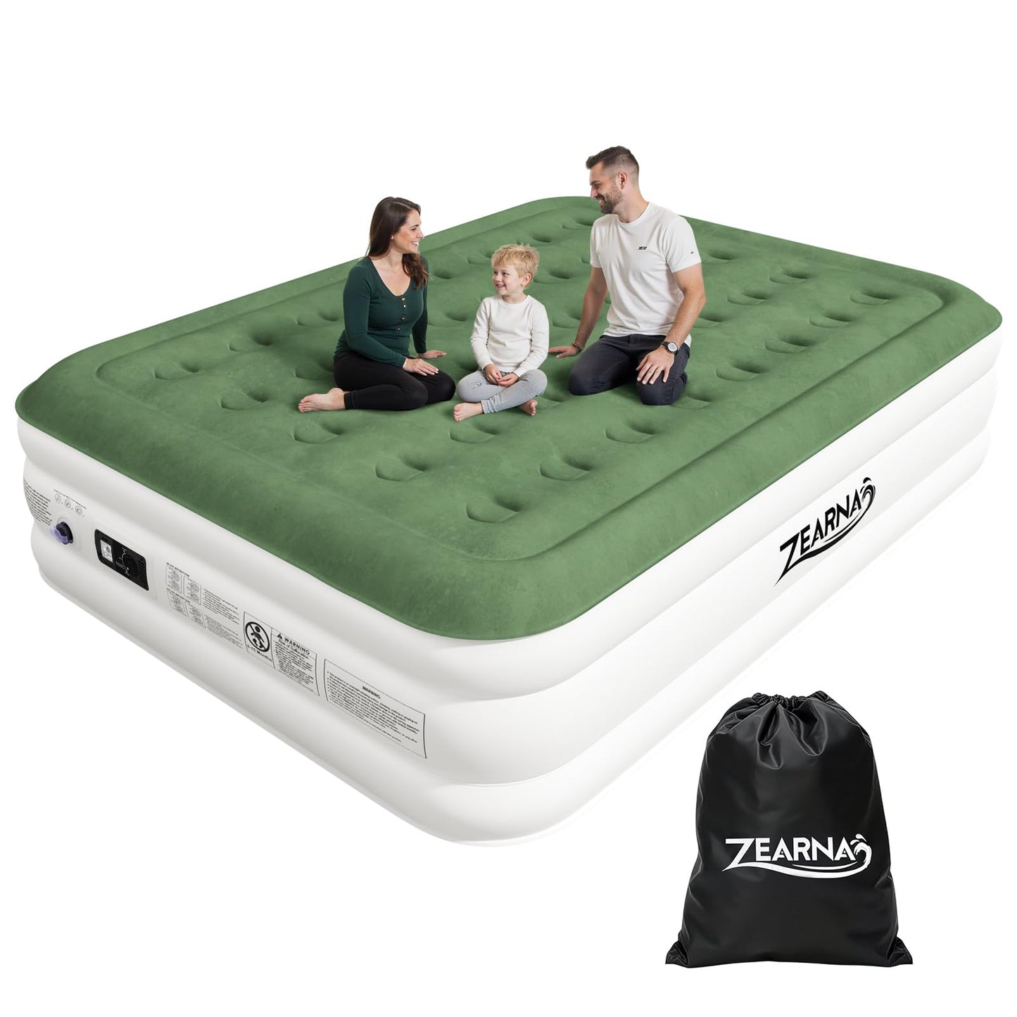 Pašpiepūšams gaisa matracis Zearna, 203x152x46cm gulta 2 personām 3 minūtēs, piepūšams matracis viesu gultai ar iebūvētu elektrisko pumpi, piepūšama gulta lietošanai mājās