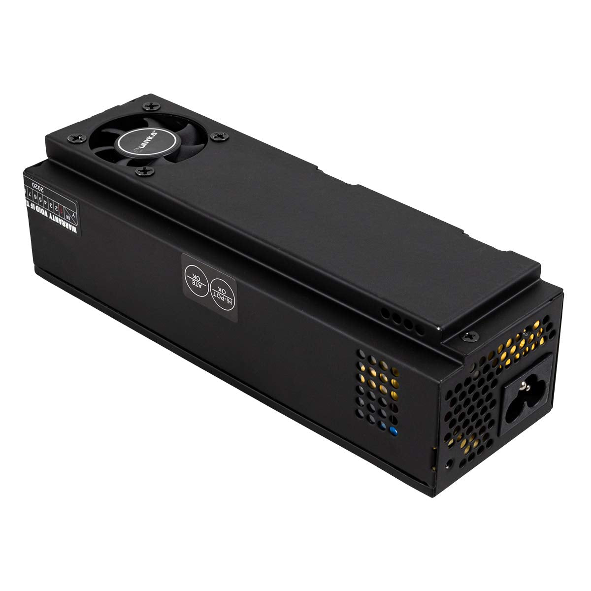 UNYKAch ITX 150 W barošanas bloks - enerģijas patēriņš zem 0,5 W, augsta veiktspēja, 40 mm ventilators, Sata un Molex savienotāji.