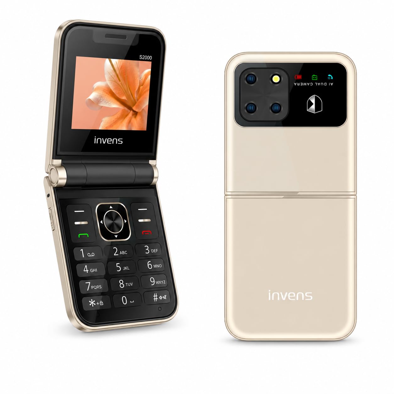 Seniora mobilais telefons ar atlokāmu vāciņu invens S2000, bez līguma, 4 SIM kartes, 1700 mAh akumulators