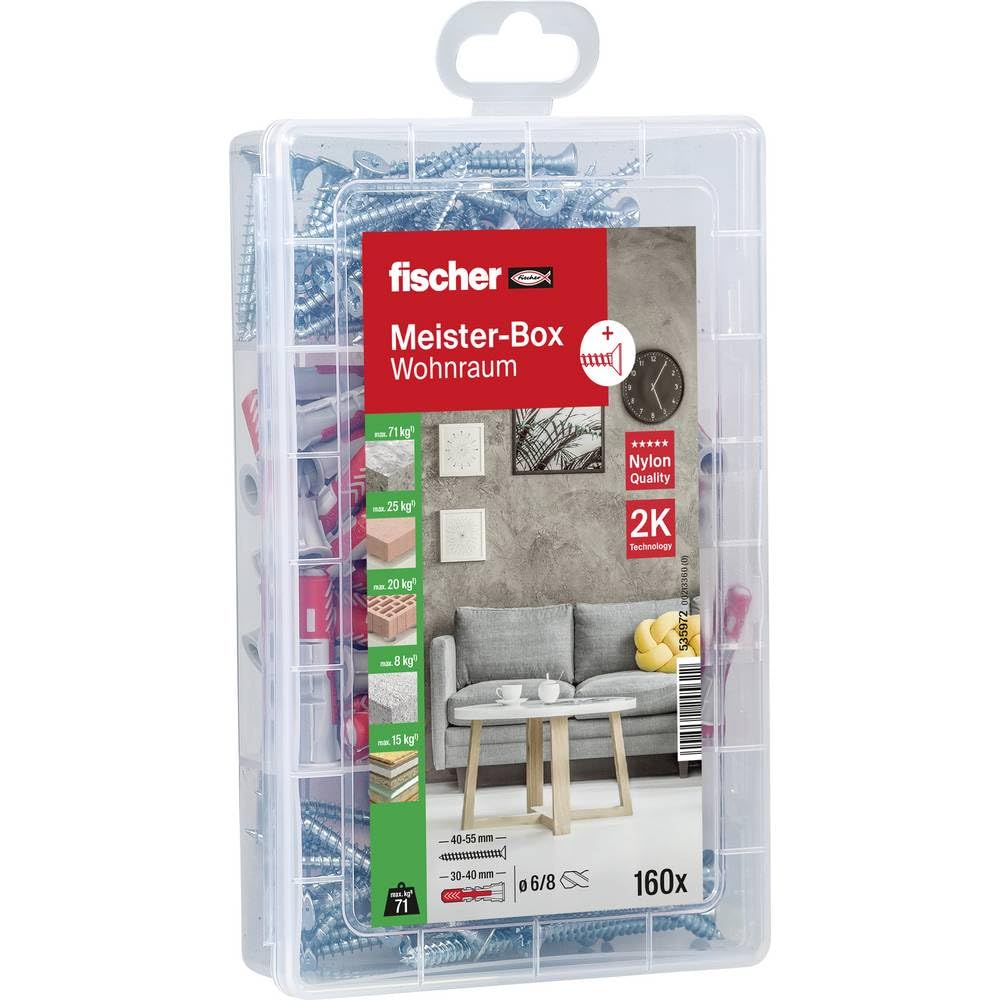 fischer Meister-Box Wohnraum, 160 detaļu dībeļu un skrūvju komplekts, 6-8 mm diametrs, 30-50 mm garums, universāls lietojums iekštelpās
